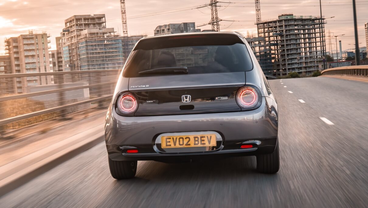 top-small-electric-cars-honda-e-gray-color-rear-view